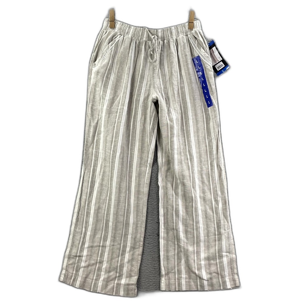 Briggs Relaxed Pull on Comfort Linen‎ Blend Pants Womens L Tan Minimalist Grunge